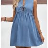 41d2AM3Ez0L.jpg Women's Maternity Dresses Sleeveless Jean Sundresses Tie Front Flowy Short Denim Dress