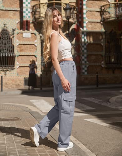 41dHVz9AgxL.jpg Petite Women's Cargo Pants Baggy Y2K Jeans High Waisted Casual Stretchy Wide Leg Streetwear with 6 Pockets for Women