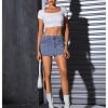 41dPYzC3M8L.jpg Women's Casual High Waist Bodycon Jean Skirt Button Zipper Fly Mini Denim Skirt