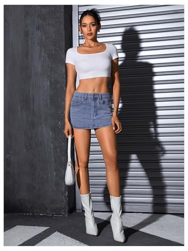 41dPYzC3M8L.jpg Women's Casual High Waist Bodycon Jean Skirt Button Zipper Fly Mini Denim Skirt