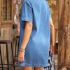 Women’s Denim Mini Dress Short Sleeve Summer Casual Half Zip Polo Neck Short Jean Dress