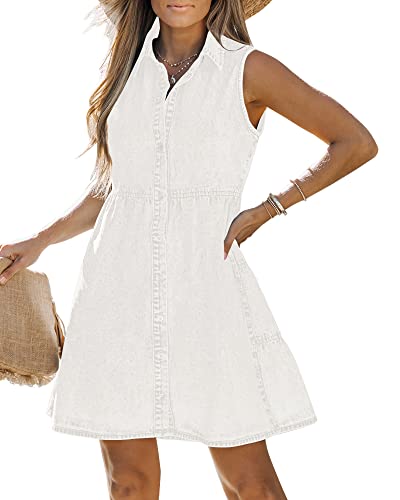 41diKCvCjYL.jpg Denim Dress for Women Sleeveless Babydoll Button Down Short Jean Dresses Cute Summer