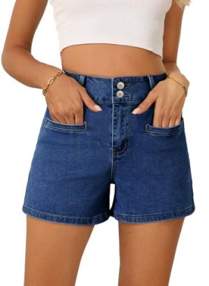 41dnvZy5uAL.jpg Womens Jean Shorts Casual High Waisted Stretchy Summer Denim Shorts with Pockets
