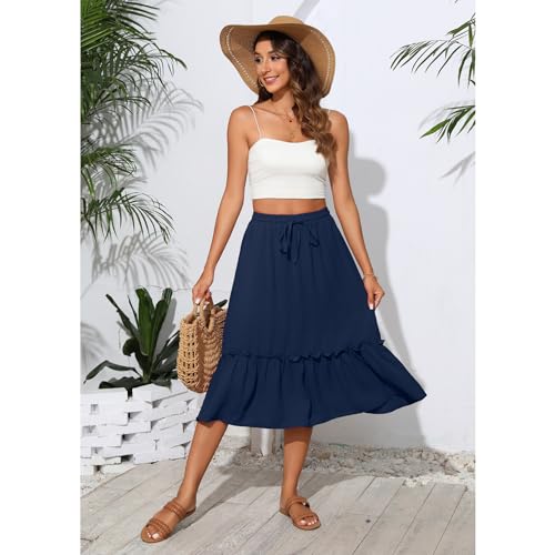 41dsM7ZuxlL.jpg High Waist Tiered Skirts for Women Flowy Skirts for Women Below Knee with Pockets 2025 Fashion Trendy