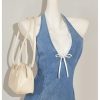 41e2yqh2ArL.jpg Women's Bow Halter Mini Jean Dress Lace Trim Sleeveless Backless Denim Dresses