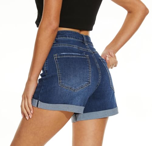 41eAzKHtkLL.jpg Women Denim Shorts High Rise Trendy Stretch Frayed Summer Casual Jean Shorts