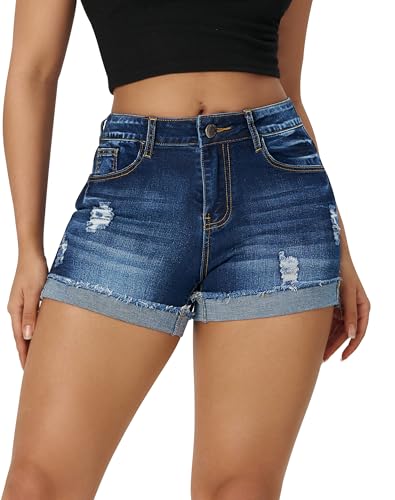 41eqoyNMhsL.jpg Women's Ripped Mid Rise Stretchy Denim Jeans Shorts