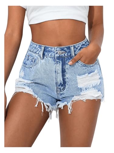 41eukAS6jnL.jpg Women's Denim Shorts High Waisted Ripped Distressed Casual Jean Shorts with Pockets