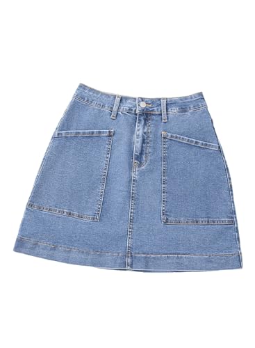 Women's Jean Skirt High Waisted Stretch Casual Summer Zimbaplatinum Denim Skirt with Pockets