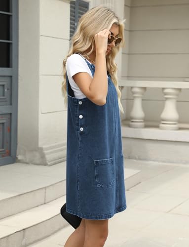 41fHrkSzgEL.jpg Denim Overall Dress for Women Casual Mini Sleeveless Jean Vintage Jumper Skirt Dress with Pockets