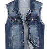 41fag0I3zUL.jpg Men's Denim Vest Sleeveless Ripped Slim fit Distressed Jean Jacket