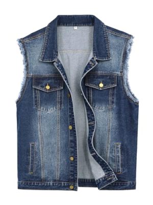 Men's Denim Vest Sleeveless Ripped Slim fit Distressed Jean Jacket