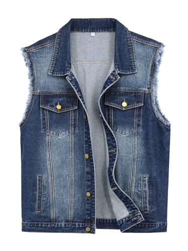 41fag0I3zUL.jpg Men's Denim Vest Sleeveless Ripped Slim fit Distressed Jean Jacket