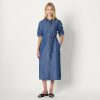 41fdrPk1gL.jpg Women's Regular-Fit Denim Chambray Long-Sleeve Button-Up Midi Dress