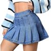 41fwcNJTq3L.jpg Women's Casual High Waisted Pleated Hem Zipper Up Denim Skirt Short Skirts