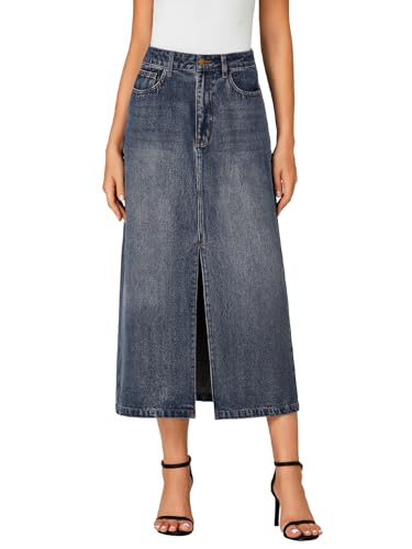41fymkRsu4L.jpg Women's High Waisted Jean Skirt Casual Split Denim Midi Skirt with Pockets