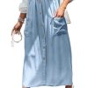 41gIcLM2aL.jpg Women Summer Elastic Waist Flowy Tencel Denim Maxi Skirt A Line Button Ruffle Cargo Long Jean Skirt Boho Lightweight