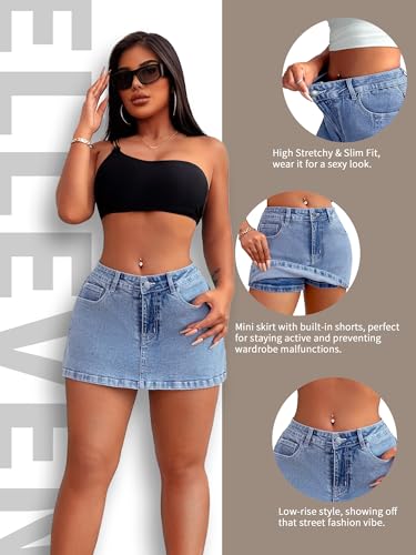 41ggbO6ukbL.jpg High Stretchy Mini Skort Skirt for Women,Low Waist Denim Skort Shorts with Pockets