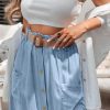 41gw5ve6LpL.jpg Women Summer Elastic Waist Flowy Tencel Denim Maxi Skirt A Line Button Ruffle Cargo Long Jean Skirt Boho Lightweight