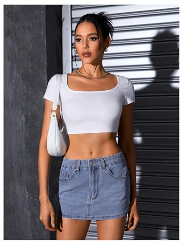 41hBWG3-GeL.jpg Women's Casual High Waist Bodycon Jean Skirt Button Zipper Fly Mini Denim Skirt