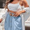 41hWaIHeE0L.jpg Women Summer Elastic Waist Flowy Tencel Denim Maxi Skirt A Line Button Ruffle Cargo Long Jean Skirt Boho Lightweight