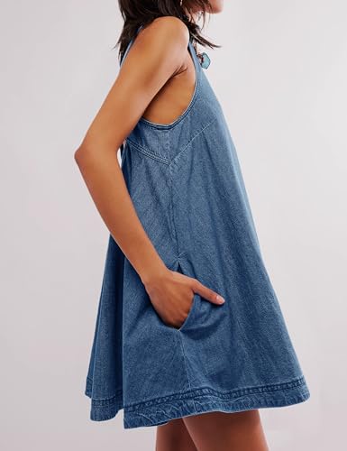 41hkVz1lRAL.jpg Women’s Denim Dress Summer Casual Sleeveless Jean Mini Dresses with Pockets