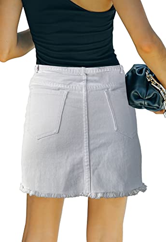 41hvT8uMlLL.jpg Women’s Denim Mini Skirt High Waist Casual Split Hem Washed Frayed A-line Jean Skirts with Pocket for Women