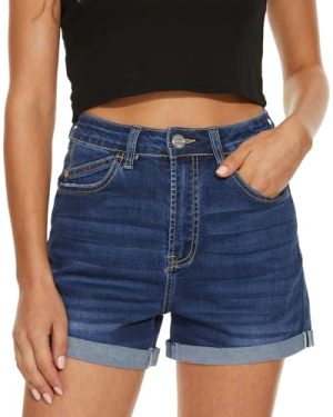 Women Denim Shorts High Rise Trendy Stretch Frayed Summer Casual Jean Shorts