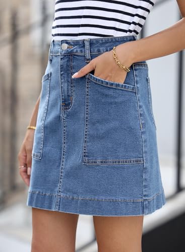 Women's Jean Skirt High Waisted Stretch Casual Summer Zimbaplatinum Denim Skirt with Pockets