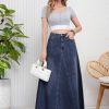 41i4pn40g3L.jpg Women's Retro Distressed High Waist Frayed Hem A Line Wash Maxi Long Denim Skirt with Pockets