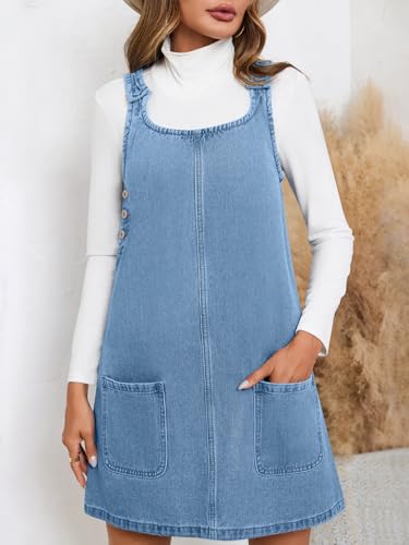 41idHSuvIL.jpg Women's Sleeveless Casual Denim Dress Crewneck Vintage Loose Jean Overall Dress with Pockets