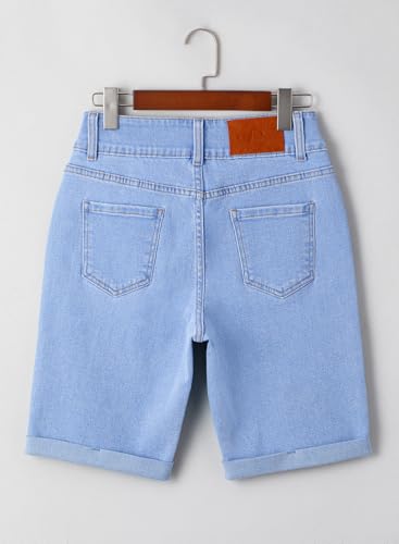 Women's Jean Shorts High Waisted Stretchy Bermuda Folded Hem Denim Summer Shorts