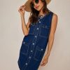 Denim Dress for Women, Sleeveless Jean Dress Button Down Dresses Casual Summer Denim Mini Dresses with Pockets