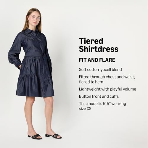 41je-zgqUYL.jpg Women's Fit and Flare Denim Chambray Long-Sleeve Tiered Shirtdress