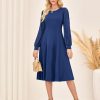 41jhDKB8NXL.jpg Women's 2025 Casual Long Lace Sleeve Dresses, Summer Flowy Crewneck A Line Plain Midi Dress with Pockets