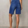 41k4M2Yj7PL.jpg Women's Raw Hem Denim Bermuda Shorts Mid Rise Long Jorts Baggy Pull On Strechy Jeans Shorts with Elastic Waist