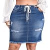 41k9y4h78HL.jpg Women's Plus Size Denim Skirt High Waisted Elastic Drawstring Waist Raw Hem Ripped Vintage Short Jean Skirt