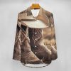 Western Vintage Denim Style Womens Button Down Shirts Long Sleeve Dress Shirts Casual Blouses Irregular Hem Tops