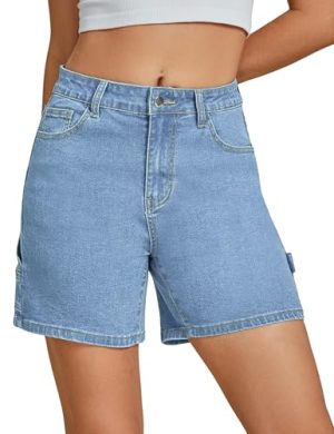 Jean Shorts for Women High Waisted Trendy Casual Utility Stretchy Denim Jorts Cutoff Long Shorts with Pockets