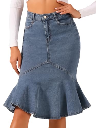 41kojIIsMiL.jpg Denim Jean Skirt for Women's High Waist Bodycon Ruffles Fishtail Skirts