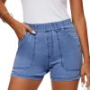 41lHTA4AI5L.jpg Womens Jean Shorts High Waisted Summer Cotton Stretchy Casual Pull On Beach Elastic Waist Denim Shorts with Pockets