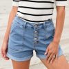 Womens Jean Shorts High Waisted Stretchy Buttoned Folded Hem Zimbaplatinum Denim Shorts