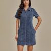 41lkGDnAKiL.jpg Denim Dresses for Women Summer Casual Zip Up Short Sleeve Western Short Stretchy Jean Dress with Pockets
