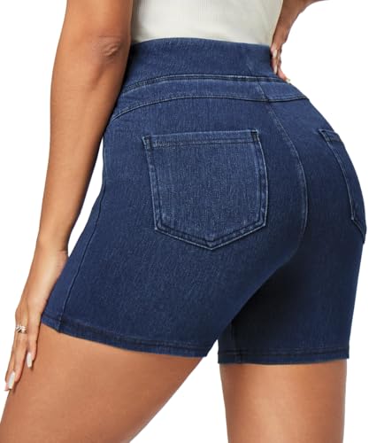 Stretchy Jean Shorts for Women High Waisted Pull On Jorts with Pockets Denim Shorts Women Summer Casual Shorts 2025