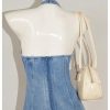 41mFzRMWkL.jpg Women's Bow Halter Mini Jean Dress Lace Trim Sleeveless Backless Denim Dresses