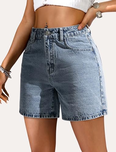 41mJqAs-TQL.jpg Women Bermuda Denim Shorts - High Waisted Baggy Denim Jorts Loose Fit Wide Leg Jean Shorts with Pockets