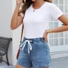 41mZqKedBFL.jpg Womens Stretchy Denim Shorts 2025 Summer Casual Drawstring Elastic Waist Jean Shorts with Pockets