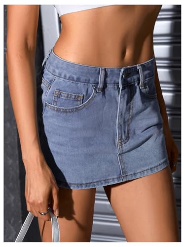 41mZtZsgS6L.jpg Women's Casual High Waist Bodycon Jean Skirt Button Zipper Fly Mini Denim Skirt