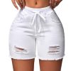 41mdVt4b4pL.jpg Women's Ripped Jeans Drawstring Elastic Waist Skinny Denim Shorts Summer Short Pants