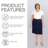 41meF72lywL.jpg Pull On Knit Denim Skirt for Women - Easy to Put On & Take Off Jean Skirt - Skirt w/Pockets & Comfort Waist Band